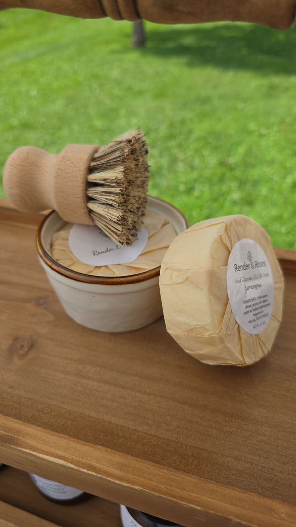 Solid Dish Soap Starter Set — soap puck and bamboo dish brush by Render & Roots
